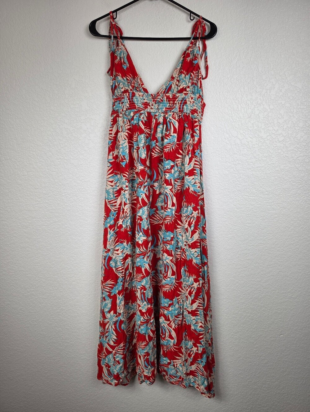 Anthropologie En Creme Red Tropical Rayon Maxi Dress M
